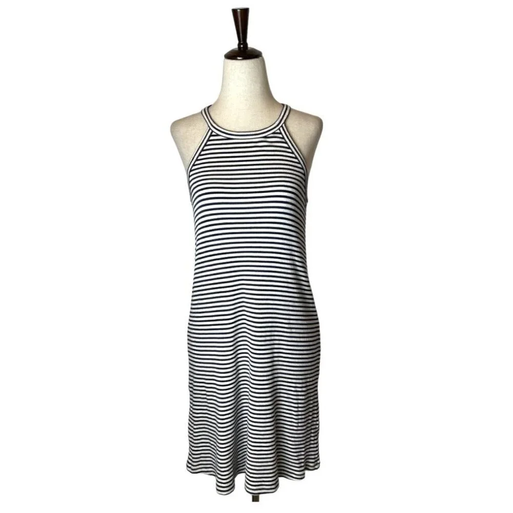 Madewell Dress Women XS Ivory Blue‎ Striped Halter Neck Fit And Flare Mini